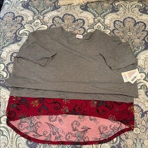 Gray and Red Floral Layered Top